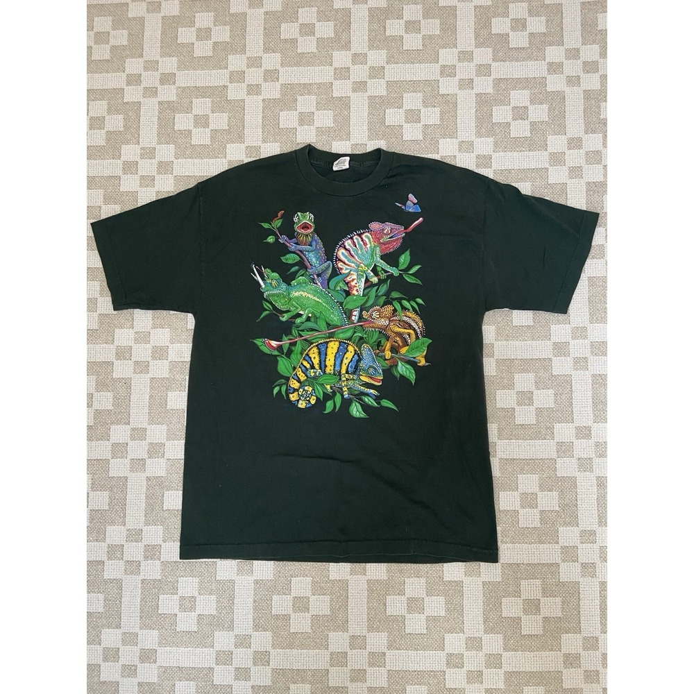 Vintage Chameleon Lizard Nature Shirt Size XL World Issue Green Animals